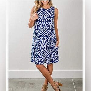 Blue and White Patterned Dress
